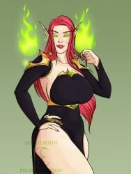 big_breasts big_lips black_clothing black_dress blizzard_entertainment blood_elf bottomless breasts curvy_figure dress earrings elf eyeofcorruption fantasy fel fel_magic female female_focus female_only glowing_eyes green_eyes hair_bun hourglass_figure huge_breasts jewelry large_breasts long_dress long_nails looking_at_viewer magic magic_orb makeup nipple_piercing nipples_visible_through_clothing original_character pale_skin pink_hair pink_lipstick pink_nails pointy_ears pointy_nails purple_skin sharp_nails sheer_clothing smirk thick topless warcraft warlock_(warcraft) wide_hips world_of_warcraft