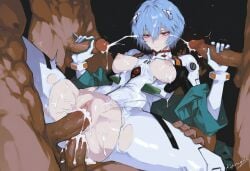 1girls 4boys ai_generated anal big_breasts blue_hair bodysuit bored bukkake clothed_female_nude_male cum cum_in_ass cum_in_pussy cum_inside cum_on_body cum_on_breasts cum_on_face cumming_while_penetrating cumshot double_creampie double_handjob double_penetration ejaculation excessive_cum expressionless faceless_male facial female female_penetrated fivesome gangbang handjob handjob_while_penetrated headgear kizirugai leotard light_areolae male male_penetrating male_penetrating_female medium_breasts mmmmf_fivesome neon_genesis_evangelion penis penis_in_ass penis_in_pussy plugsuit pussy red_eyes rei_ayanami reverse_cowgirl_double_penetration reverse_cowgirl_position short_hair tagme torn_bodysuit torn_clothes vaginal_penetration
