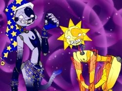 2_knots 3_knots animatronic big_penis caloxya chain_jewelry clothing clown daycare_attendant_(fnaf) duo fangs five_nights_at_freddy's five_nights_at_freddy's:_security_breach genitals hi_res humanoid jester knot knotted_penis large_knot long_penis machine male minimal_clothing moon_(fnaf) multi_knot penile_spines penis penis_tentacles ribbed_penis robot scottgames sparkles sparkly spiked_penis spikes spikes_(anatomy) steel_wool_studios sun_(fnaf) teeth tentacle translucent translucent_clothing tusks unusual_anatomy unusual_genitalia wire