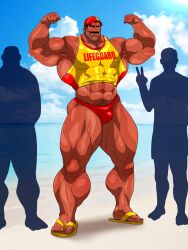 armpit armpits balls bara bulge facial_hair flaccid flexing hitenmaru male male_only muscles muscular musk penis sweat sweating
