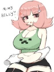 1girls ?!! angry angry_expression angry_face annoyed annoyed_expression annoyed_face artist_request belly big_ass big_breasts big_butt breasts chubby chubby_female creeper_face danganronpa danganronpa_2:_goodbye_despair female gamer_girl hair_ornament minecraft nanami_chiaki pink_eyes pink_hair short_hair shorts thick thick_hips thick_legs thick_thighs thighhighs thighs touching_belly touching_stomach