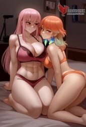 2d 2girls abs ai_generated all_fours ass barefoot big_ass big_breasts bra completely erophoenix feet female female_focus hololive hololive_english hololive_myth jewelry kissing kissing kneeling large_breasts long_hair mori_calliope multiple_girls naked nipples nude orange_hair pale_skinned_female panties patreon_username pink_eyes pink_hair pussy side_braid soles sweat sweating takanashi_kiara take_your_pick thick_thighs thighs toes underwear virtual_youtuber yuri yuri