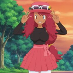 ai_generated big_breasts breasts dark-skinned_female dark_skin female fusion iris_(pokemon) pokemon serena_(pokemon) serena_(pokemon_games) tagme