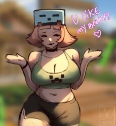 1girls artist_request big_ass big_breasts big_butt breasts chubby chubby_female creeper_face danganronpa danganronpa_2:_goodbye_despair female female_only gamer_girl minecraft minecraft_background nanami_chiaki pink_eyes pink_hair short_hair shorts smile smiling thick thick_hips thick_legs thick_thighs thighhighs thighs
