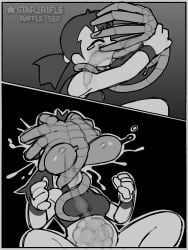 blush border censored cum cum_in_mouth egg egg_implantation ejaculation facehugger female greyscale monochrome oral_egg_implantation oviposition pregnant star_rifle tagme x-ray