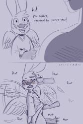ahe_gao ambiguous_penetration angel angel_gabby angel_hare anthro big_nose black_eyes blush blush_lines buckteeth disembodied_hand disembodied_penis duo eyelashes feathered_wings feathers female genitals grey_background head_tuft hi_res human lagomorph leporid looking_pleasured male male/female mammal necroeddie open_mouth open_smile penetration penis rabbit raised_robe simple_background smile teeth the_east_patch thick_thighs tuft wide_hips wings