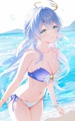 1girls 2d 2d_(artwork) alternate_costume beach big_breasts bikini bikini_bottom bikini_top blue_eyes blue_hair blue_nails bra day female female_focus female_only front_view high_resolution highres honkai:_star_rail honkai_(series) hourglass_figure light-skinned_female light_skin long_hair looking_at_viewer nasii ocean outdoors robin_(honkai:_star_rail) sand sexy sky slim_girl smiling smiling_at_viewer solo solo_female solo_focus summer swimsuit thong thong_bikini two_piece_swimsuit water wet wet_body young younger_female
