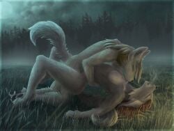 2021 4:3 anthro anthro_on_anthro arched_back biped black_nose black_pawpads breasts canid canine canis cheek_tuft closed_eyes cloud digital_media_(artwork) dragon-noir duo facial_tuft fangs featureless_breasts female female_anthro female_penetrated forest forest_background from_front_position fur grass grey_body grey_fur hair hand_on_back hand_on_ground light lying male male/female male_anthro male_penetrating male_penetrating_female mammal mane mane_hair missionary_position moon moonlight nature nature_background night nude nude_anthro nude_female nude_male obscured_penetration on_back on_ground open_mouth outside outside_sex pawpads penetration plant sex sky steamy_breath tail teeth tongue tongue_out tree tuft wolf