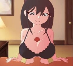 1boy 1girls animated animated black_bra black_eyes black_hair bra breasts breasts_squeezed_together bright_pupils brownish_hare closed_eyes closed_mouth cum cum_on_body cum_on_breasts cum_on_face cute ejaculation english_commentary erection facial female hair_between_eyes indoors large_breasts lingerie long_hair looking_at_viewer male original paizuri paizuri_facial paizuri_under_clothes penis pov projectile_cum smile solo_focus sound sound_edit straight tagme uncensored underwear veronica_(brownish_hare) video white_pupils