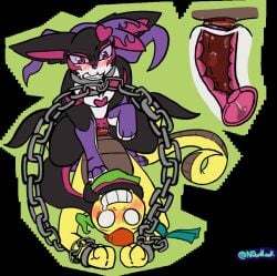 angry blushing_profusely bodily_fluids bondage bondage bound chained chains dominant dominant_female duo eeveelution female feral generation_5_pokemon generation_6_pokemon genital_fluids held_up humanoid internal internal_vaginal leaking light_bondage male male/female ndontlook neon_dont nintendo pokemon pokemon_(species) precum scrafty shy sylveon