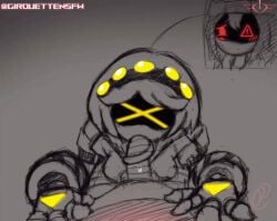 1boy 1boy1girl 1girls animated blowjob blush_lines disassembly_drone female gif glitch_productions grey_background hands_on_hips male male/female murder_drones original_character red_eyes robot robot_boy robot_girl short_hair tagme tail_wagging tongue_around_penis tongue_wrap v_(murder_drones) visor worker_drone