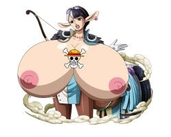 beast_pirates bow breast_expansion breastless_clothes breasts breasts_bigger_than_head breasts_out centaur centauress clothing earrings edited_official_artwork enormous_breasts female female_only horse_ears horse_girl horse_tail huge_breasts one_piece one_piece_treasure_cruise open_mouth otakusedits purple_eyes speed_(one_piece) straw_hats_pirates_jolly_roger tattoo_between_chests two_tone_hair white_gloves