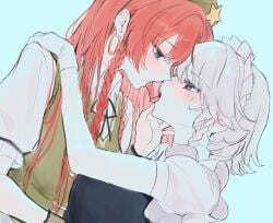 2girl 2girls blush female fully_clothed hong_meiling izayoi_sakuya kissing lesbian_kiss making_out sakuya_izayoi sarukana tongue_on_tongue touhou yuri