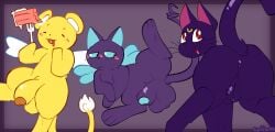 anus ass balls bishoujo_senshi_sailor_moon catjam_(artist) female feral food genitals group hi_res kero_(cardcaptor_sakura) looking_back luna_(sailor_moon) male nude open_mouth penis presenting presenting_hindquarters presenting_pussy pussy spinel_sun tail testicles trio uncensored