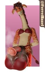 absurd_res animal_genitalia animal_penis anthro ball_bra balls big_balls big_penis big_sheath blush bra breasts brown_hair clothing curly_hair delilah_(ferrethazel) equine_genitalia equine_penis ferrethazel fur futanari genitals giraffe giraffid gynomorph hair hands_behind_back hi_res huge_balls huge_cock hyper hyper_balls hyper_genitalia hyper_penis intersex lingerie looking_at_viewer mammal musk musk_clouds orange_body orange_eyes orange_fur penis sheath small_breasts smile solo tan_body tan_fur underwear