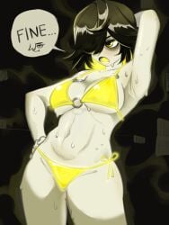 1girls armpits ass bags_under_eyes big_ass big_breasts big_thighs bikini breasts butt core_of_midas dialogue female gigantic_ass gigantic_thighs huge_ass huge_thighs indie_virtual_youtuber midas_(vtuber) pale_skin pussy short_hair sweat sweatdrop sweating tagme text thick_thighs thighs twitch virtual_youtuber vtuber yellow_tongue