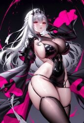 1girls ai_generated bandage barely_clothed barely_contained belly belly_button black_legwear blush blushing boob_window boobs breasts child_bearing_hips cleavage female feminine fit fit_female gloves goddess_of_victory:_nikke headgear headwear huge_breasts huge_thighs large_breasts modernia_(nikke) modernia_(second_affection)_(nikke) perfect_body pink_skin red_eyes seductive seductive_look see-through see-through_clothing sensual sideboob skin_tight skindentation stockings string_panties thick thick_legs thick_thighs underboob voluptuous voluptuous_female white_hair wide_hips