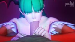 1boy 1girls 3d animated artist_name bangs darkstalkers detached_sleeves duo faceless_male fellatio female green_eyes green_hair head_wings hentaiborg huge_cock human long_hair looking_at_viewer male male_pov moaning morrigan_aensland oral pallidsfm penis pov solo_focus sound source_filmmaker straight succubus video wings