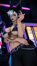 areola areola_bulge aylen_dawn aylen_ffxiv bikini bikini_top black_hair black_lipstick canid canine emo female female_focus female_only final_fantasy final_fantasy_xiv fox_ears fox_girl glasses goth goth_girl gothic gpose(ffxiv) middle_finger miqo'te solo_focus tomboy
