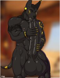 1boy 2020s 2025 5_fingers abs absurd_res accessories_only accessory ambiguous_fluids anthro anthro_male arm_markings arm_tattoo ass athletic_body athletic_male balls beefy biceps big_balls big_biceps big_ears big_muscles big_penis black_arms black_balls black_body black_butt black_ears black_eyebrows black_fur black_legs black_markings black_nose black_penis black_tail blurred_background body_markings breastplate buff canid canine canis claws closed_eyes comission completely_nude completely_nude_anthro completely_nude_male daytime digital_media_(artwork) ear_piercing ear_ring ears_up erect_nipples erect_penis erection eye_markings fellatio fellatio_face fingers fit fit_male furry furry_focus furry_male furry_only genital_fluids genitalia glans glistening_penis golden_claws golden_earrings golden_markings golden_piercing golden_tattoo grabbing_own_penis grabbing_penis hands_on_penis hanging_balls head_markings huge_balls huge_cock humanoid_genitalia humanoid_penis indoors jackal kemaset_(kedutheape) large_penis leaking leaking_precum long_penis male male_focus male_only masturbation muscular_anthro muscular_arms muscular_legs muscular_male navel nipple_piercing nipples no_hair nose nostrils nude nude_male pecs penis penis_focus pharaoh precum round_balls round_butt short_tail solo solo_male standing sucking sucking_own_penis sucking_penis tail three-tone_body three-tone_fur tridark two-handed_masturbation uncut veiny_penis watermark
