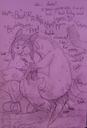 2025 anthro ass austrum betelgeusian bodily_fluids breath butt_sniffing dialogue duo ears_down eating eating_food explicitly_stated_consent facesitting fart fart_cloud fart_fetish fart_sniffing farting_on_another farting_on_face generation_3_pokemon hi_res holding_both_legs male male/male mammal meow_(space_dandy) mostly_nude nintendo onomatopoeia pivoted_ears pokemon pokemon_(species) raised_tail sitting_on_another slightly_chubby slightly_chubby_anthro slightly_chubby_male slob sniffing sound_effects space_dandy sweat sweaty_body sweaty_butt tail tail_motion talking_to_another text traditional_media_(artwork) whiskers wristband zangoose