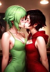 2girls ai_generated animated civitai girls_only green_dress green_hair hailuoai kissing light-skinned_female lingerie mikey-rg97 no_sound original original_characters red_dress red_hair rooster_teeth ruby_rose rwby shorter_than_30_seconds tagme teenager_girl video yuri
