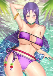 big_breasts bikini breasts cleavage eyepatch_bikini fate/grand_order fate_(series) female female_only large_breasts looking_at_viewer minamoto_no_raikou_(fate/grand_order) purple_hair solo vanquice