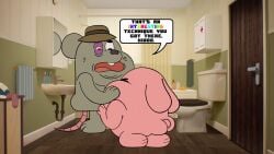 anthro ass bathroom cartoon_network clothing dbulljob dbulljob05 duo father_(lore) father_and_child_(lore) father_and_son_(lore) fellatio frankie_watterson hat hat_only headgear headgear_only headwear headwear_only hi_res incest_(lore) lagomorph leporid male male/male mammal mirror mirror_reflection mostly_nude murid murine nude nude_anthro nude_male oral parent_(lore) parent_and_child_(lore) parent_and_son_(lore) penile rabbit rat reflection richard_watterson rodent sex son_(lore) speech_bubble the_amazing_world_of_gumball