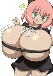 1female 1girls aged_up anya_forger big_breasts blush breasts cleavage clothed clothing cute female female female_focus female_only jaga334 jorenran pink_hair skirt spy_x_family