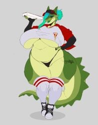 anthro breasts female gatoradeew huge_breasts pizza pizza_box pizza_delivery scalie tail thick_thighs