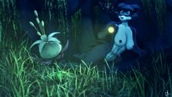 1girls beastars breathhold bubbles cave danil4h diving_mask female flashlight flower freediving juno_(beastars) nude sfm solo underwater