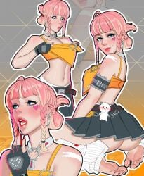 ass blonde_female braid braided_hair fearless_mercy feet female large_hair le_sserafim looking_at_viewer mercy mixed_hair_color overwatch overwatch_2 pink_hair pornography sex skirt_lift small_skirt