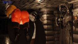 anthro backsack balls boots canid canine canis carrying_another carrying_partner clothing cowl death_(puss_in_boots) dreamworks dreamworks_animation duo felid feline footwear genitals hi_res male male/male mammal muscular muscular_anthro muscular_male puss puss_in_boots:_the_last_wish puss_in_boots_(dreamworks) puss_in_boots_(film) puss_in_boots_(franchise) puss_in_boots_the_last_wish s1m0n shoes shoulder_carry shrek_(series) size_difference universal_pictures universal_studios wolf