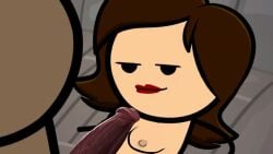 big_penis breasts brown_hair cyanide_and_happiness dark-skinned_male edit edited_screencap female imminent_sex interracial light-skinned_female lipstick looking_at_penis male naked penis screencap screenshot screenshot_edit smirk tagme veiny_penis