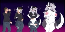 1boy 1girls anthro ass ass_expansion big_ass big_breasts blush bodily_fluids body_size_growth breast_expansion breast_growth breasts brown_hair canid canid_demon canine clothed clothed_male clothing colored danilokumriolu demon expansion eye_color_change female fur gender_transformation genitals grey_body grey_fur grey_hair growth hair hair_color_change hair_growth hands_on_stomach happy hellhound helluva_boss hi_res human lactating long_hair looking_at_viewer loona_(helluva_boss) male male_to_female mammal mtf_transformation mythological_canine mythological_creature mythology naked naked_female nipples nude nude_female pregnant pregnant_female pussy rapid_pregnancy sequence size_transformation smile smiling_at_viewer solo species_transformation surprised_expression tail tail_growth thick_thighs thigh_expansion torn_clothing transformation wolf wolf_ears wolf_girl wolf_tail
