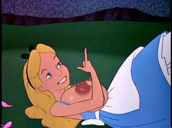 alice_(disney) alice_in_wonderland alice_in_wonderland_(1951_film) alice_liddell bedaxe big_breasts breasts disney edit huge_breasts nipples screenshot screenshot_edit smile