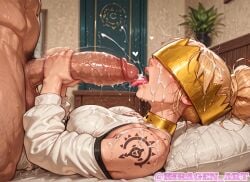 ai_generated enen_no_shouboutai excessive_cum facial fire_force handjob haumea_(enen_no_shouboutai) huge_cock kiragen_art tongue