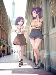 100_kanojo 2girls acro_trip ai_generated clothing crossover date_chizuko female haraga_kurumi kimi_no_koto_ga_dai_dai_dai_dai_daisuki_na_100-nin_no_kanojo limoncello