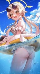ass ass_focus big_ass blue_archive blush blushing hifumi_(swimsuit)_(blue_archive) high_resolution li_se looking_at_viewer sunglasses_on_head swimming swimsuit water wet