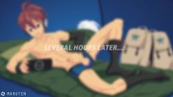1boy 2boys abs artist_name backpack brown_hair bulge bulge_fondling camp_buddy clothing console cum erection felix_clermont game_console gay gay_male hair handheld_game_console headset human male male_only maruten masturbation muscular muscular_male patreon psp rubbing seto shintaro_'seto'_aihara shorts socks solo sony tagme tent twink underwear underwear_only url video watermark yaoi