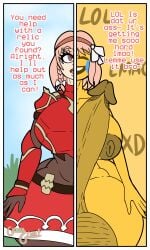 1futa 1girls 2_panel_comic 2d altered_common_sense armor armored_female before_and_after big_ass big_balls big_breasts big_penis bodysuit comic common_sense_change corrupted corruption crying_laughing dark_nipples dialogue emoji emoji_(race) emojification english_text erection female_focus female_to_futa fire_emblem fire_emblem_engage futa_focus futanari grass grass_field guavagrunt huge_ass huge_balls huge_breasts huge_cock lapis_(fire_emblem) laughing laughing_at_viewer nipples nude nude_futanari outdoors pink_eyes pink_hair skirt sky speech text thick_thighs thighs transformation yellow_body