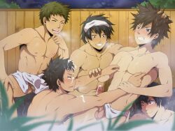 5boys bathing black_monkey black_monkey_pro cum_on_face cumming gay group group_sex human male male/male male_only niples only_human outdoors steam steaming_body wet_summer yaoi
