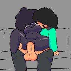 1boy 1boy1girl 1girls big_balls closed_eyes couch cute female male mob_face naked_female nipple_in_mouth slime_girl sucking_nipple tagme wholesome,