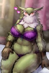 1girls blush breasts female female_only furry kanakakia lingerie owl ramona_(unicorn_overlord) sitting solo underwear unicorn_overlord