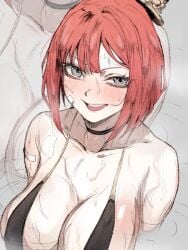 big_breasts distortion_detective female looking_at_viewer nb8c project_moon smiling smug sweat sweaty yuria_(distortion_detective)