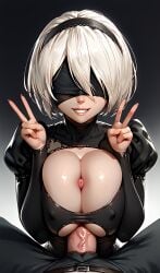 1boy 1girls ai_generated cleavage female grin huge_breasts huge_cock male male/female nier:_automata paizuri paizuri_under_clothes paralap tagme yorha_2b