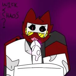 anthro artist_request blocky_body bodily_fluids bottom_on_top duo first_person_view fur genitals glowing glowing_eyes glowing_saliva holding_both_legs humanoid licking looking_at_viewer male male/male mask_on_head monotone_background oral penile penis penis_lick pov_blowjob red_body red_fur roblox saliva sex simple_background simple_coloring source_request striped_body striped_fur stripes tongue tongue_out unusual_bodily_fluids unusual_saliva white_body white_fur
