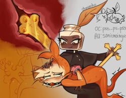 1boy 1girls blush bondage chapacho dandy's_world femdom gag inside_view nila_(kapu_pss) nun_outfit oc roblox roblox_game sex_toy shrimpo_(dandy's_world) twink