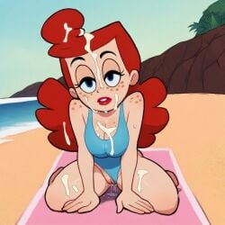 ai_generated blue_eyes cartoon_network covered_in_cum cum herfeffine_heferfefer looking_at_viewer one_piece_swimsuit red_hair swimsuit the_grim_adventures_of_billy_and_mandy