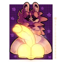 anthro balls big_balls big_breasts big_penis breasts brown_body brown_eyes brown_fur brown_hair caramelody chichi_(caramelody) erection fur futanari genitals glowing glowing_genitalia grin gynomorph hair hi_res huge_balls huge_cock intersex lagomorph leporid long_ears long_hair mammal penis rabbit rabbit_ears smile solo